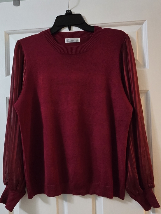 89th & Madison Tops - 89th + Madison Red Sweater Top Sheer Sleeve Size L